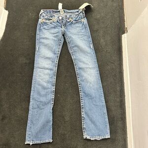 True Religion Light Blue Low Waisted Straight Leg Jeans